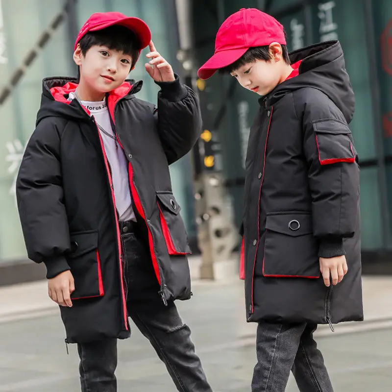 Хлопковая куртка синего цвета для мальчиков плотное Детское пальто для подростков, зимняя куртка черная детская парка, верхняя одежда От 3 до 14 лет для девочек