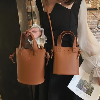 

JIULIN 2019 new size retro bucket bag temperament simple shoulder Messenger bag casual portable women's bag