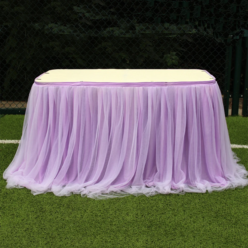 Свадебная обеденная скатерть, белая, розовая, синяя газовая юбка для стола, элегантная - Цвет: lavender