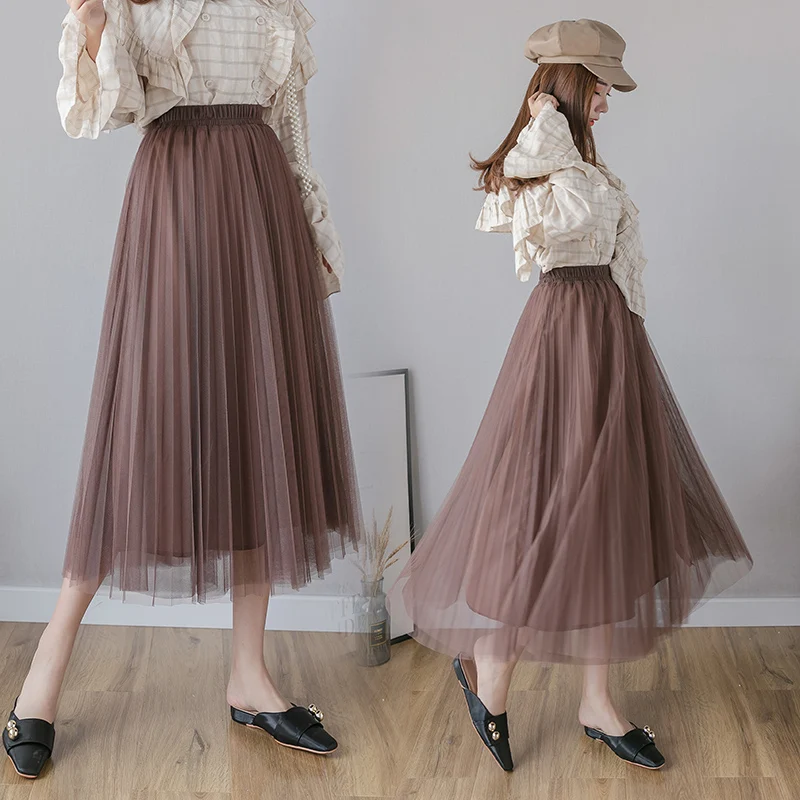 HAYBLST Брендовая женская юбка осень зима модная Готическая Лоскутная Сетка Kawaii одежда корейский стиль гофрированные длинные юбки для женщин