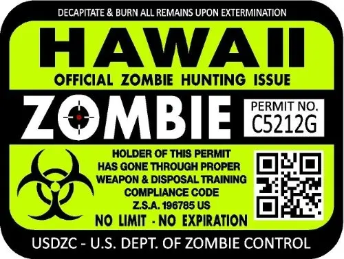 

For ProSticker 1221 (TWO pack) 3"x 4" Zombie Series "Hawaii" Hunting License Permit Decal Sticker