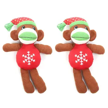 

2 Pcs Christmas Monkey Shape Dog Chewing Plush Toy with Built-in Sounder Soft Plush Pet Scratcher Grinding Paw Playing