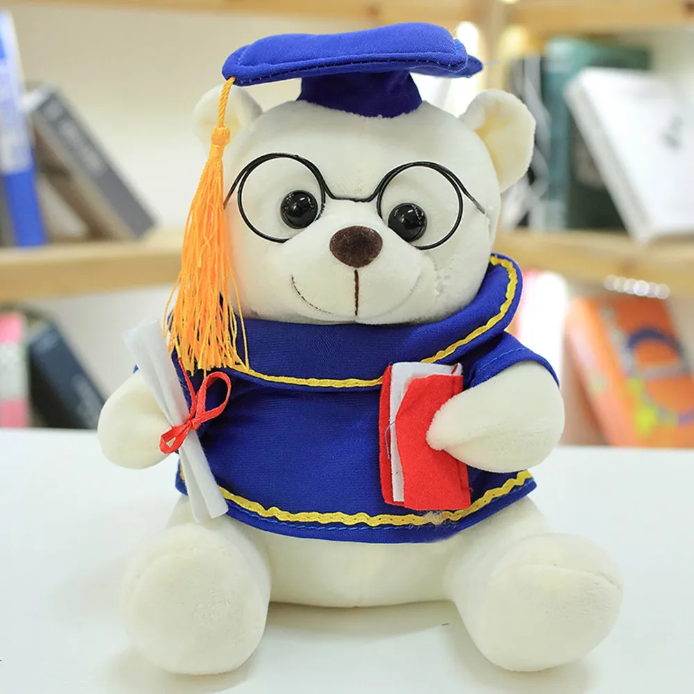 1 шт. 18/23 см Симпатичные Dr. graduation Bear плюшевые игрушки мягкие Kawaii Teddy Bear Животные куклы Выпускной подарки для детей и девочек - Цвет: Синий