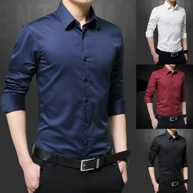 casado Ciudadanía azufre Nuevas camisas casuales de manga larga para hombres, camisa de vestir de  negocios ajustada sólida, camisa de primavera y otoño para hombres con  camisas de botón - AliExpress