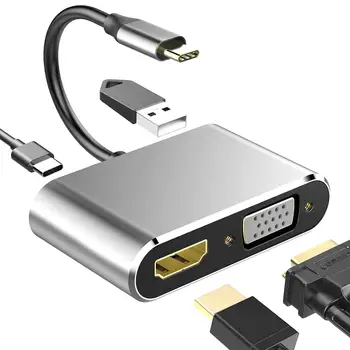 

4 in 1 USB Type-C to HDMI VGA Card Reader Ports Hub Adapter for MacBook/Pro