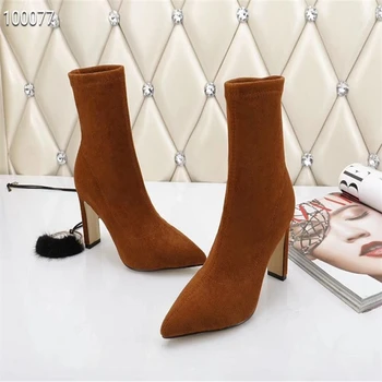 

Women Thick heel boots Stretch boots Suede boots Pointed shoes Genuine Leather shoes Keep warm in autumn and winter shoes