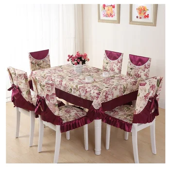 

Purple Dinning Tablecloth Bowknot Bind Package Back Chair Cover Chair Cushion Set 110*160cm Rectangle Dustproof Table Cover W