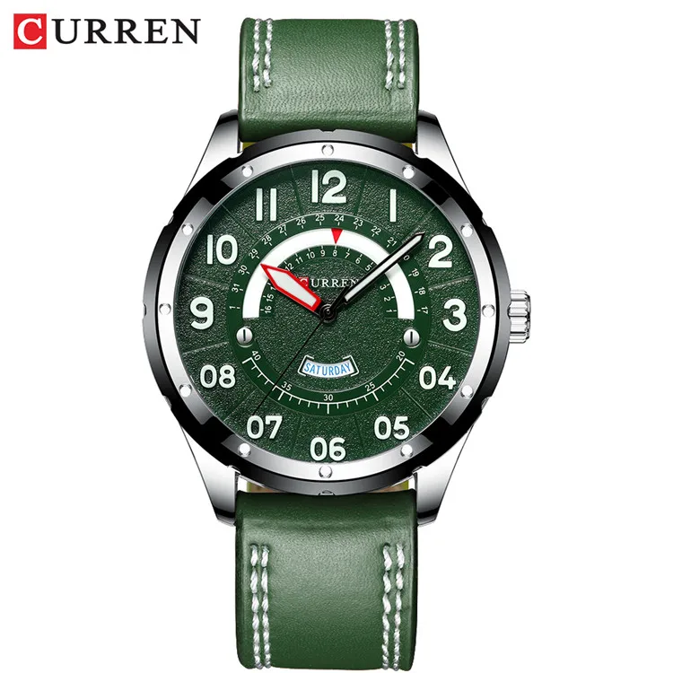 green CURREN Мужские s часы Топ люксовый бренд Мужские кожаные часы повседневные кварцевые наручные часы для мужчин Relogio Masculino часы мужские деловые - Цвет: green