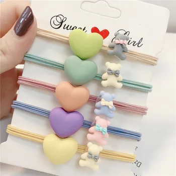 

5PCs/Set Cute Bear Multilayer Elastic Hair Bands Lovely Heart Woman Girls Hair Band Children Hair Headband Accessories Scrunchie