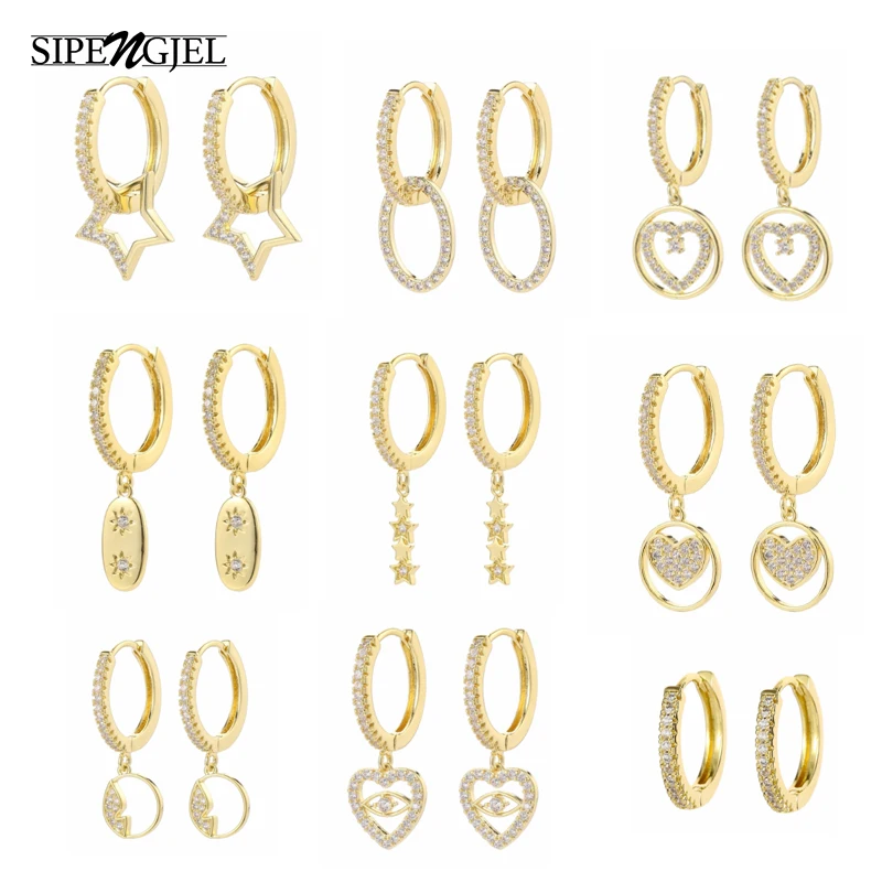 Drop Earrings Fashion Geometric Creativity Star Heart Pendant Hoop for Women Girls Party Jewelry