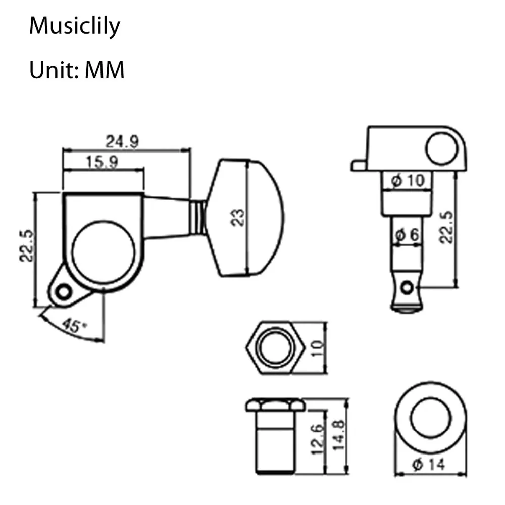 Musiclily Pro 3x3 запечатанная гитара тюнеры колышки ключи машинные головки набор для Les Paul Стиль гитары, большая кнопка черный
