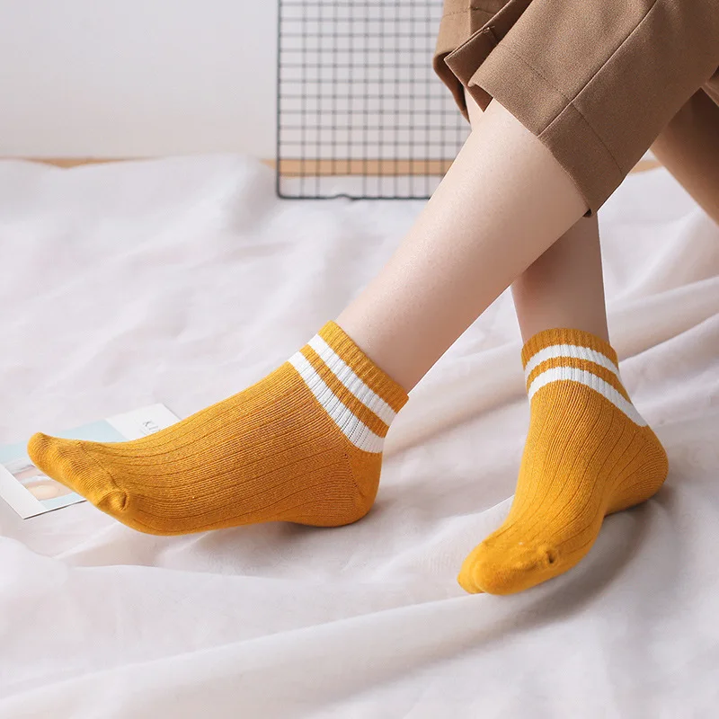 Stripe Cotton Funny Short Socks Women Warm Cute Kawaii Happy Sock Korean Breathable Sweat Streetwear Fashion Casual Calcetines