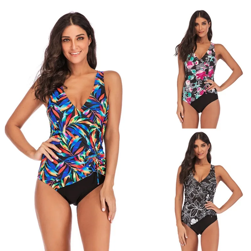 

2019 New Style Europe And America da ma qun-Two-piece Swimsuits Decorative Pattern Printed Slimming Slim Fit Swimwear