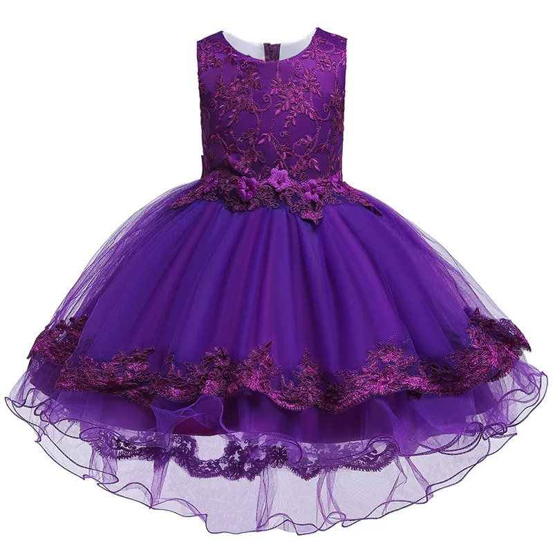 Детское платье; вечерние летние платья-пачки для девочек; зимняя кружевная одежда принцессы с цветочным узором для маленьких девочек; рождественское платье подружки невесты; Vestido - Цвет: Purple