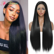 

X-TRESS Synthetic 13X4 Lace Frontal Wigs For Black Women Natural Looking Long Straight Free Part Lace Front Wig Heat Resistant