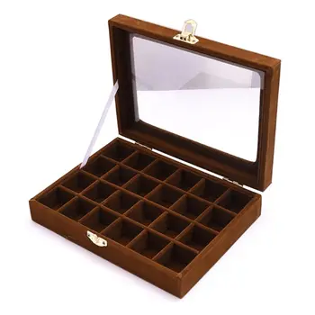 

24 Grids Jewelry Tray Velvet Case Ring Earring Necklace Trinket Organizer Box