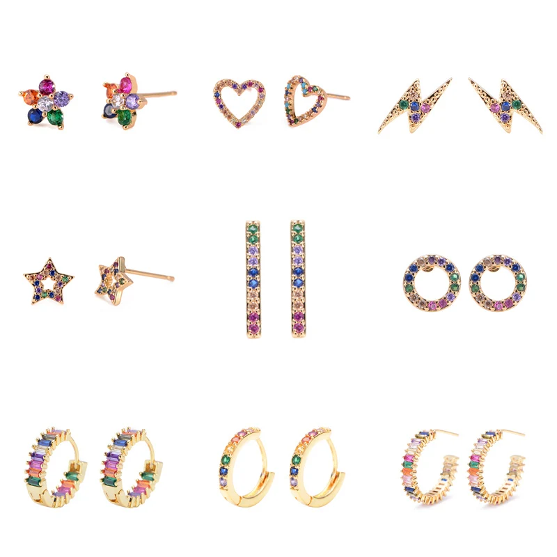 Женские серьги-гвоздики с радужным цирконием цветные цветком Ювелирные изделия