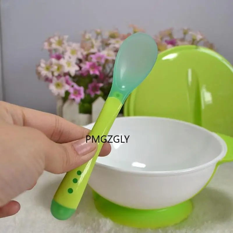 Feeding dishes Kids Lid Bowl 2 Pcs Spoon Cartoon Color Sucker Bowl Fork Set Toddler Baby Training Eating Safe PP Spoon Prop