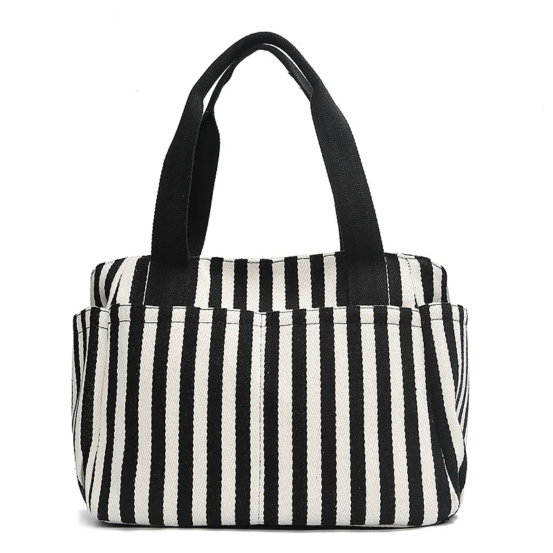 

Portable Ladies Canvas Shoulder Bag Strip Tote Luxury Ladies Handbag High Quality Canvas Bags Large Capacity Messenger Bags 2020