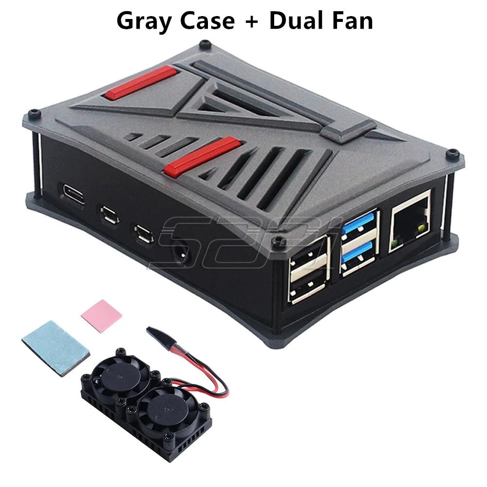 Gray dual fan 52Pi чехол из АБС-пластика серого и серебристого цвета, корпус с одним двойным охлаждающим вентилятором для Raspberry Pi 4 B(4 Модель B - Цвет: Gray dual fan