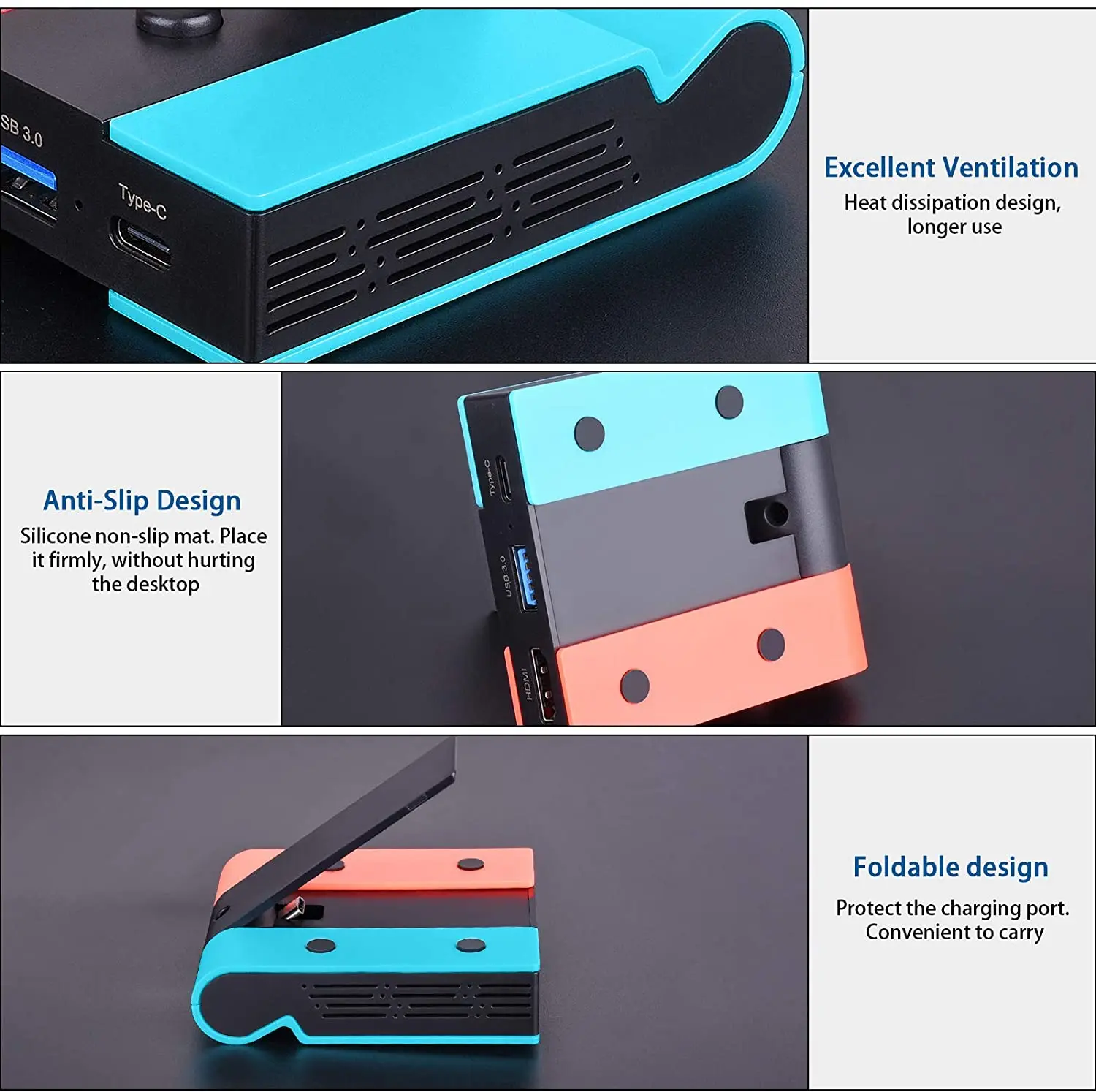 With 4K HDMI-compatible Adapter and USB 3.0 Port Nintendo Switch Charger Dock Stand Station Holder for Nintendo Foldable Charger