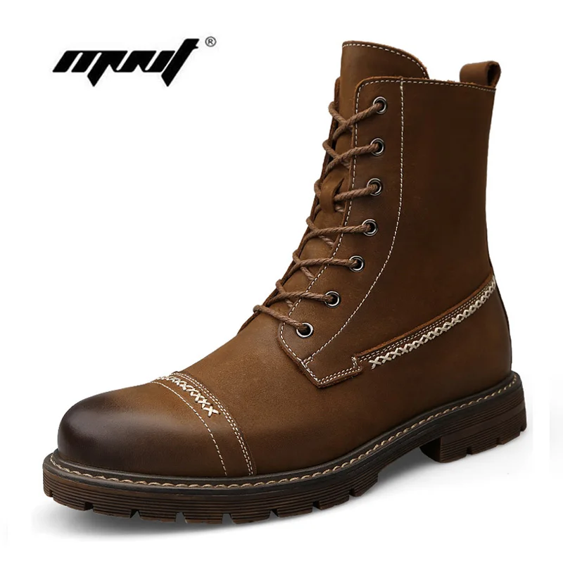 

Natural Leather Autumn Winter Boots Men Plus Size Warm Plush Ankle Snow Boots High Quality Outdoor Lace Up Working Boots Shoes