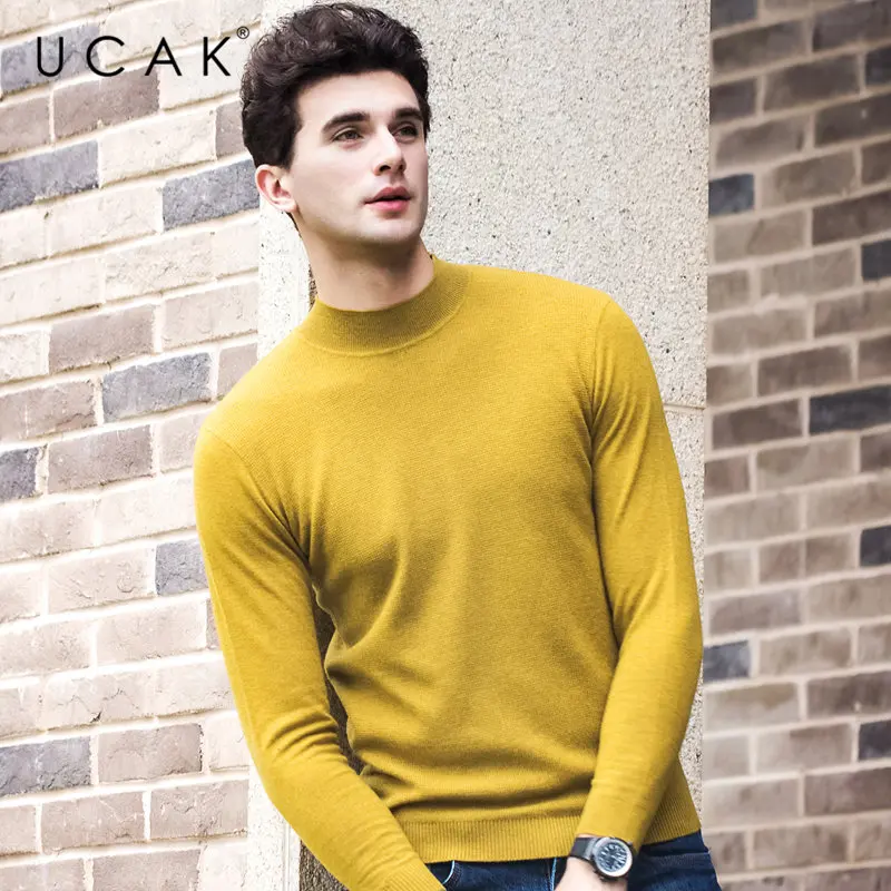 UCAK Brand 100% Merino Wool Sweater Men Autumn Winter Warm Turtleneck Pullover Men Multicolor Knitwear Cashmere Pull Homme U3061 UCAK Brand 100% Merino Wool Sweater Men Autumn Winter Warm Turtleneck Pullover Men Multicolor Knitwear Cashmere Pull Homme U3061
