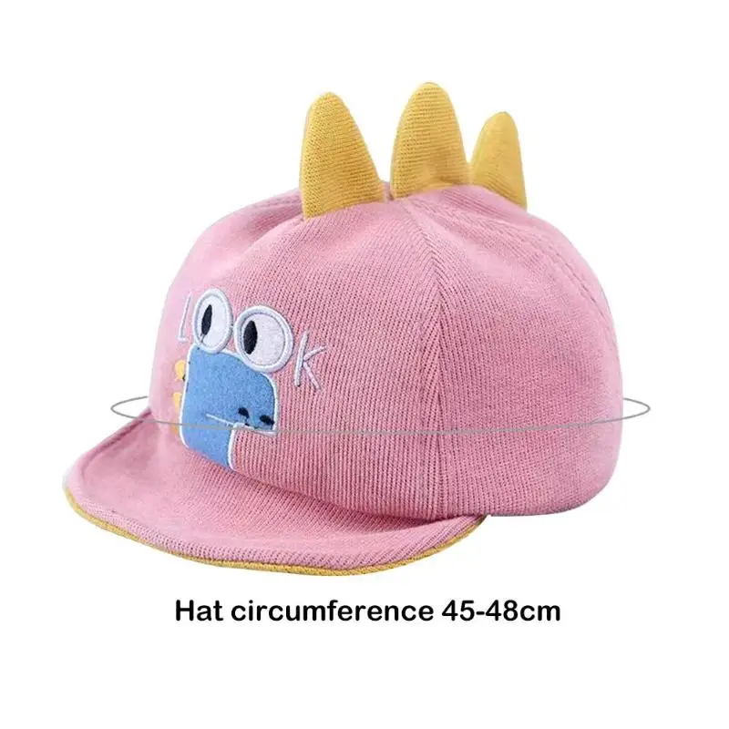 Милые шапки с принтом динозавра, бейсболки с вышивкой для новорожденных, кепки от солнца на осень и зиму, аксессуары для одежды - Цвет: Розовый