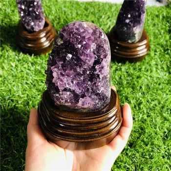 

Natural Uruguay Purple Amethyst Hole Quartz Crystal+stand