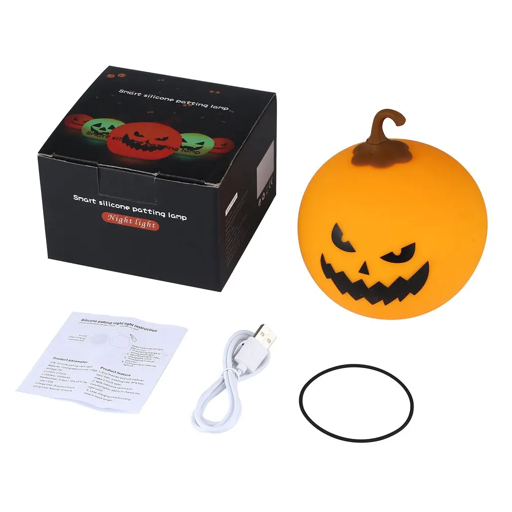 

Pumpkin Silicone Pat Night Light LED Color Changing Dimmable Smart Halloween Lamp Sensitive Control Pat Night Lamp