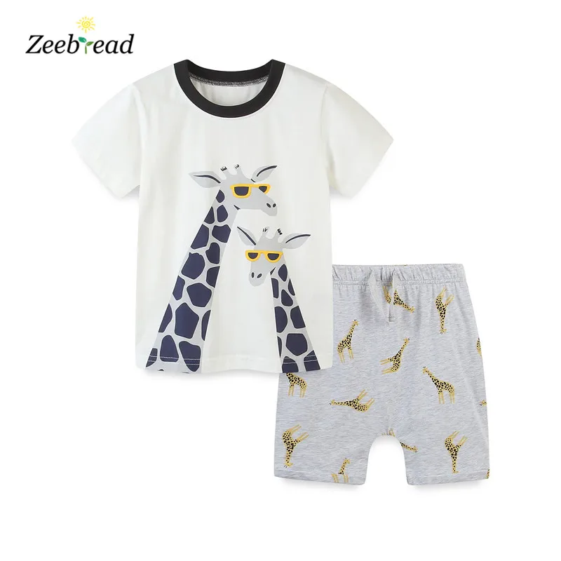 

Zeebread Animals Print Cotton Clothing Sets For Summer Boys Girls Fashion Costume Toddler 2 Pcs Suit Baby Short-Sleeve Outfits