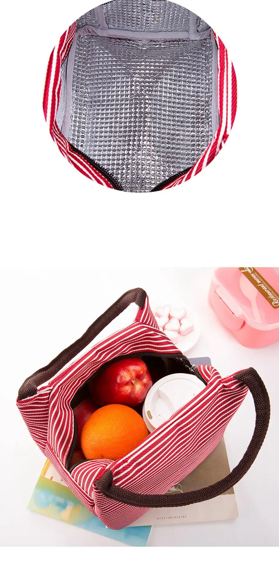 UOSC Для женщин Портативный холст для обеденного мешка полоса теплоизолированные сумки-холодильники сохраняющая тепло для еды на пикник сумки для обедов детская коробка для завтраков, сумка для груза