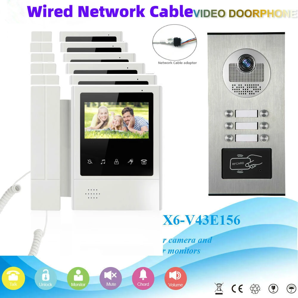 4.3" Video Door Phone 1 to 6 Monitors For Apartment Families Doorbell Intercom Kits RFID 700TVL IR Camera Doorphone video intercom