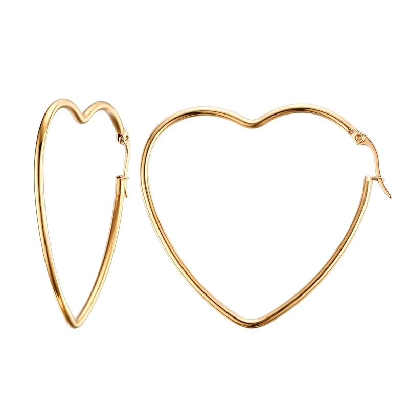 Meaeguet женские элегантные серьги-кольца в виде большого сердца из нержавеющей стали золотого цвета, полые круглые серьги, ювелирные изделия для ушей-2 мм x 38 мм - Окраска металла: gold