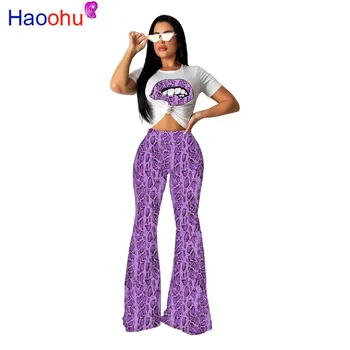 

HAOOHU serpentine Print Two Piece Set Long Sleeve T Shirt and Bandage Pants Matching Set Fall Streetwear Casual 2 Piece Set