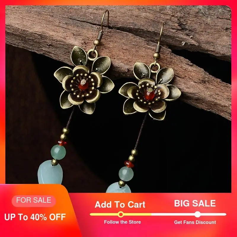 Антикварные серьги с камнями цветочным рисунком в этническом стиле свисающие