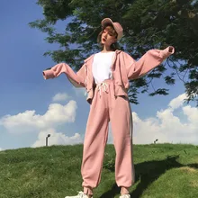 Женский комплект из двух частей с капюшоном на молнии с карманом и длинным рукавом и спортивных повседневных штанов