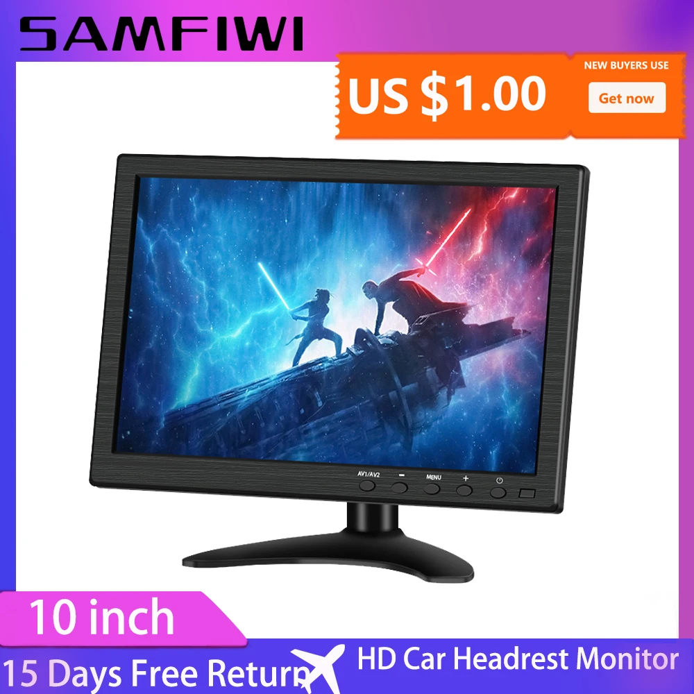 10-дюймовый ЖК-монитор HD для подголовника автомобиля HDMI/VGA/AV/USB/SD TV & PC 2-канальный
