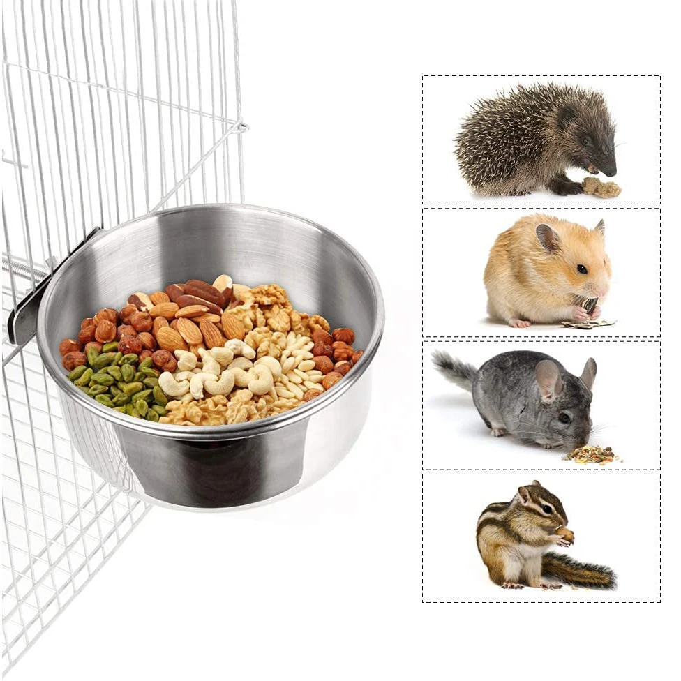 Bird Feeder Parrot Feeder Parrot Feeding Bowl Parrot Feeding Cup Bird Food Dish Stainless Steel Parrot Feeder Water Cage Bowl With Clamp Holder For Cockatiel Budgies Parakeet