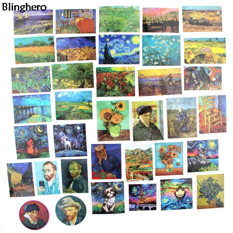 10 компл./лот Blinghero Ван Гог 36 шт./компл. живопись канцелярские наклейки ноутбук Чемодан наклейки альбом наклейки для Коллекция BH0303