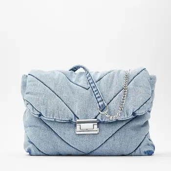 

Fashion Denim Jeans Single Shoulder Crossbody Bag for Women Chain Messenger Bag 2020 Luxury Designer New Ladies Large Handbags