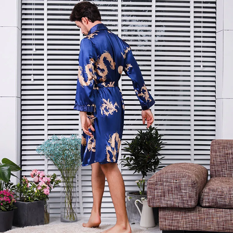 Aolamegs Men Pajamas Set Silk Night Gown Thin Soft Long Sleeve Turn-down Open Sleepwear Luxury Advanced Style Men Pajamas Summer