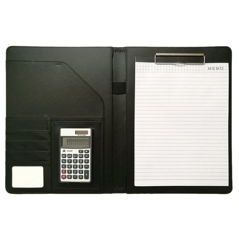 

A4 Leather Office Portfolio Organizer Business Padfolio with Solar Calculator and Notebook for Businessman or Interview