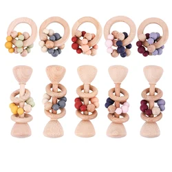 2PC/set Wooden Baby Toys 0 12 Months Rattles For Children's Educational Toys Bracelet Silicone Beads Baby Teether Beech BPA Free