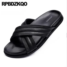 Мужские сандалии; кожаные летние прогулочные водонепроницаемые черные шлепанцы; большие размеры; ; Домашние шлепанцы без застежки; итальянские водонепроницаемые тапочки на плоской подошве; большие размеры