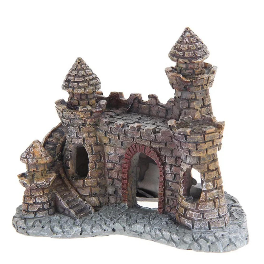 Small Castle Wall Ruins Rustic Aquarium Ornament Fish Tank Decoration Gift