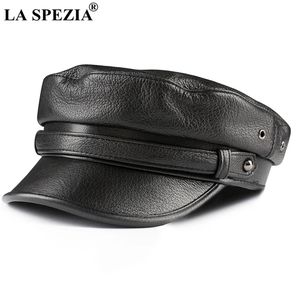 LA SPEZIA Newsboy Cap Women Genuine Leather Baker Boy Hat Real Sheepskin Ladies Beret Black High Quality Flat Cap