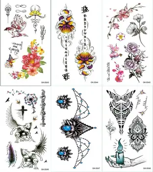 

Retro Candle Light Boho Tribal Mandala Temporary Tattoos Lotus Feather Angel Sticker Body Body Art Waterproof Flower Tattoo