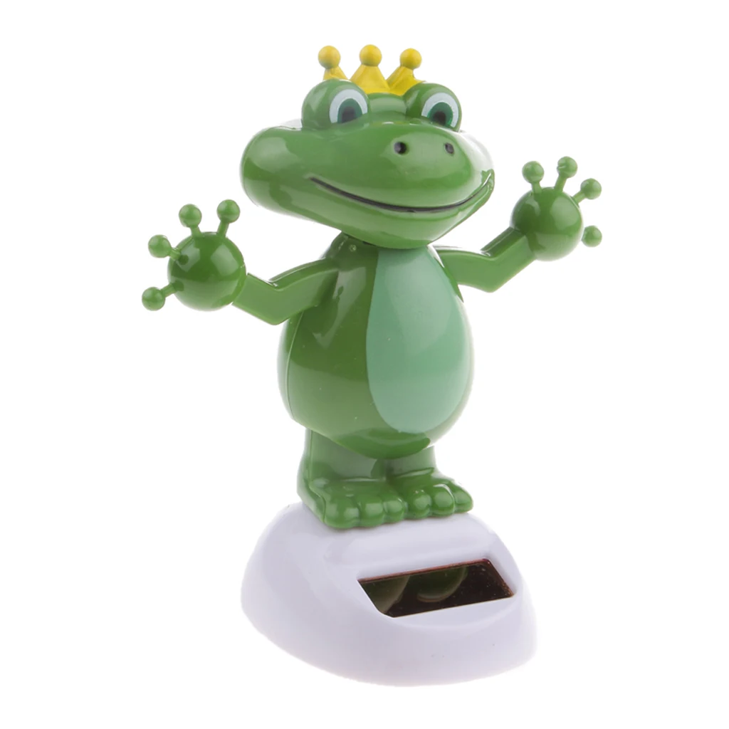 Solar Power Doll Dancing Frog Prince with Crown Bobble Head Solar Powered Indoor Toys Office Desk Car Decor Interior Ornament