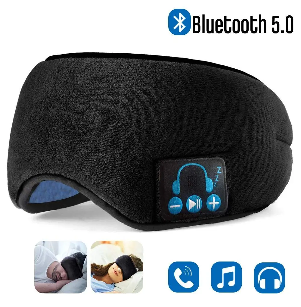 

Fanshu Bluetooth Sleep Headphones Eye Mask Bluetooth 5.0 Wireless Music Hands free Travel Sleeping Headset Built-in Speakers Mic